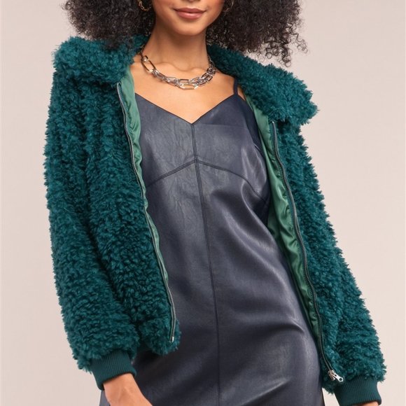 GREEN FAUX FUR COAT - Picture 2 of 5